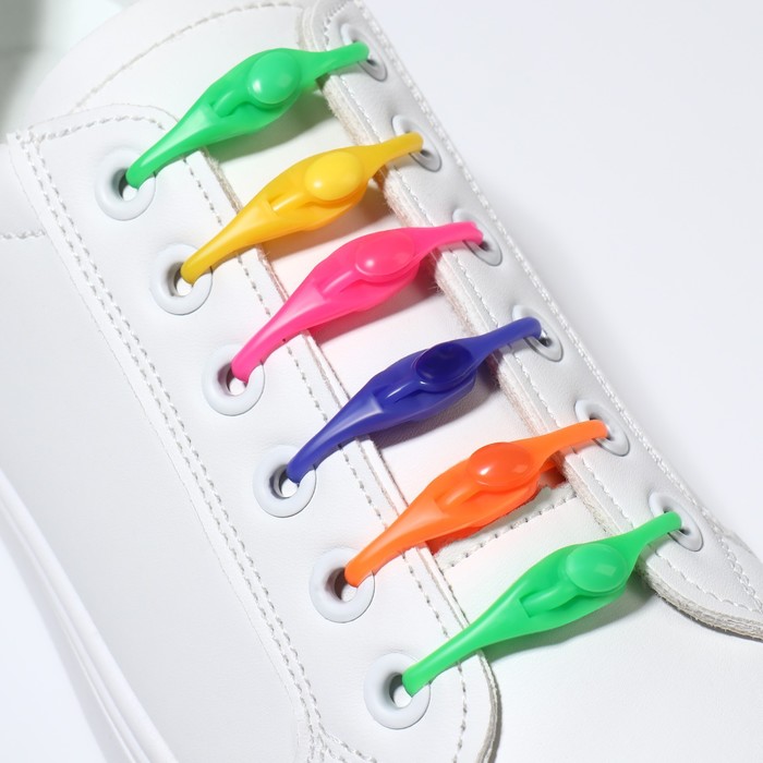 Набор шнурков для обуви, 6 шт, силиконовые, полукруглые, на застёжке, 4 мм, 11 см, цвет МИКС