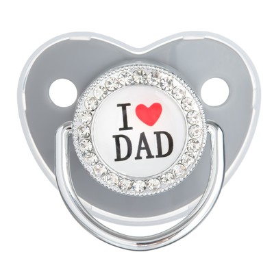 Соска - пустышка силиконовая ортодонтическая M&B «I LOVE DAD», от 6 мес., с колпачком, серый/серебро, стразы
