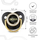 Соска - пустышка силиконовая ортодонтическая «BOSS», от 6 мес., с колпачком, цвет черный/золото, стразы - Фото 2