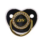 Соска - пустышка силиконовая ортодонтическая M&B «BOSS», от 6 мес., с колпачком, держатель - цепочка, черный/золото, стразы - Фото 5