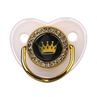 Соска - пустышка силиконовая ортодонтическая M&B «PRINCESS», от 6 мес., с колпачком, держатель - цепочка, белый/золото, стразы - Фото 5