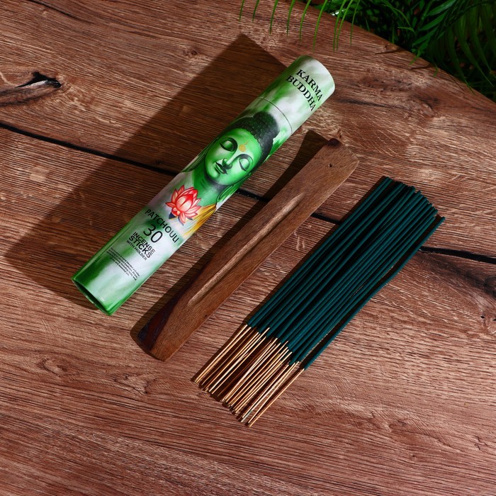 Благовония KARMA BUDDHA, аромапалочки, пачули, набор 30 шт., с подставкой - Фото 1