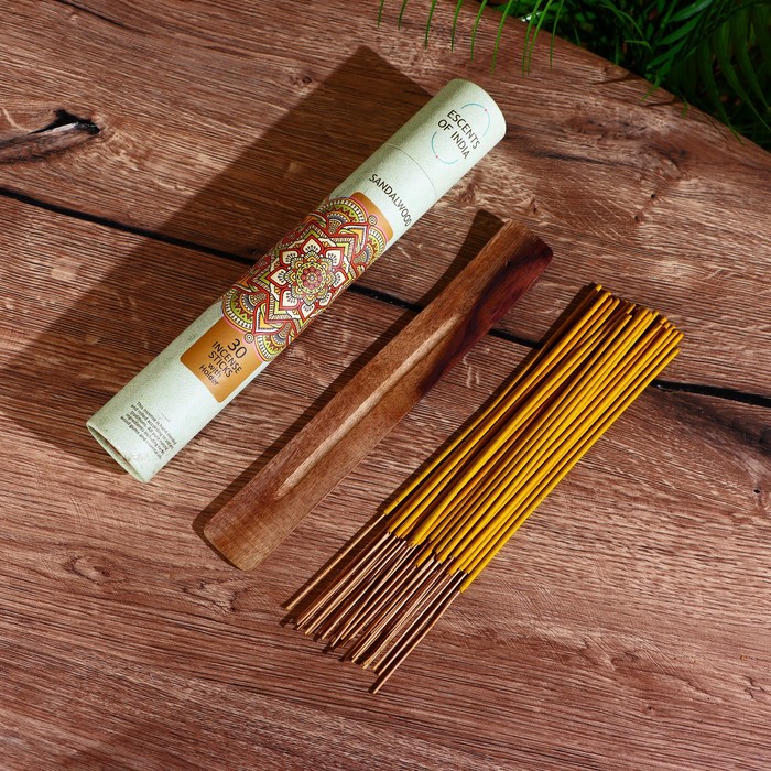 Благовония ESCENTS OF INDIA, аромапалочки, сандаловое дерево, набор 30 шт., с подставкой - Фото 1