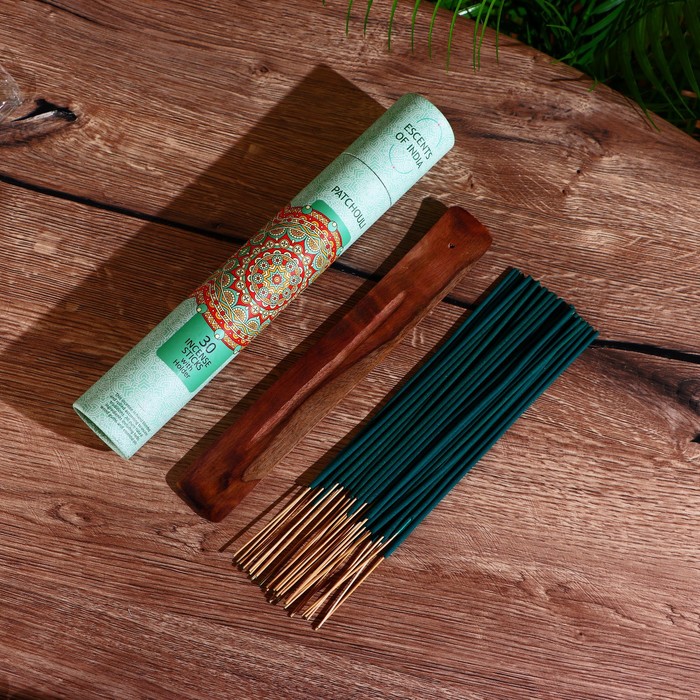 Благовония ESCENTS OF INDIA, аромапалочки, пачули, набор 30 шт., с подставкой - Фото 1