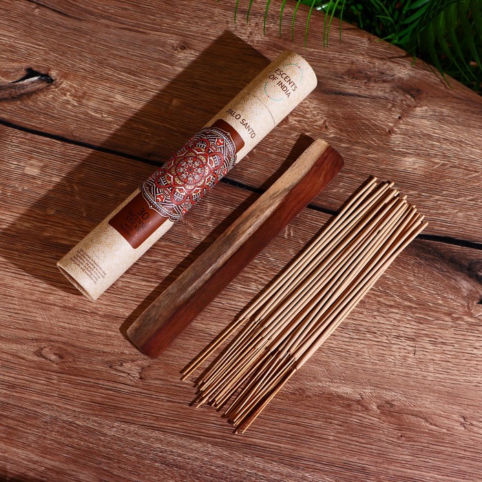 Благовония ESCENTS OF INDIA, аромапалочки, пало санто, набор 30 шт., с подставкой - Фото 1