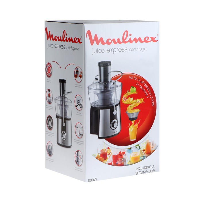Соковыжималка MOULINEX JU550D10, центробежная, 800 Вт, 2/0.8 л, чёрно-серебристая - фото 51341149 Соковыжималка MOULINEX JU550D10, центробежная, 800 Вт, 2/0.8 л, чёрно-серебристая - фото 51341149