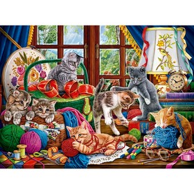Холст с красками 40 × 50 см, по номерам «Котята и пряжа»
