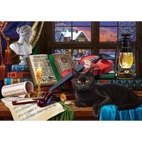 Холст с красками 40 × 50 см, по номерам «Чёрный кот и скрипка»