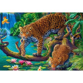 Холст с красками 40 × 50 см, по номерам «Ягуары на водопое»