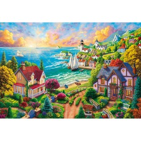 Холст с красками 40 × 50 см, по номерам «Деревушка у моря» 24 цвета