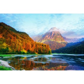 Холст с красками 40 × 50 см «Осенняя река на закате»