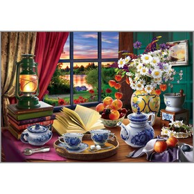 Холст с красками 40 × 50 см, по номерам «Чайный вечер» 24 цвета