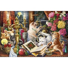 Холст с красками 30 × 40 см, «Весёлые котята на столе»