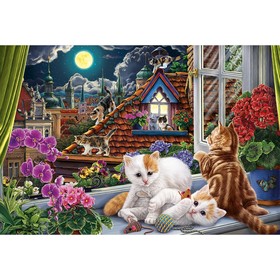 Холст с красками 30 × 40 см, «Ночные котята»