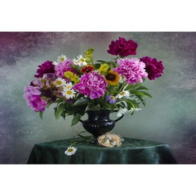 Холст с красками 30 × 40 см, по номерам «Цветочки в тёмной вазе»