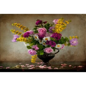 Холст с красками 30 × 40 см, по номерам «Яркие благоухающие цветы в вазе»
