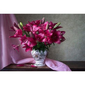 Холст с красками 30 × 40 см, по номерам «Яркие лилии в вазе»