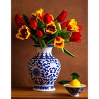 Холст с красками 30 × 40 см, по номерам, 20 цв. «Натюрморт с тюльпанами и лимоном» - фото 10608301
