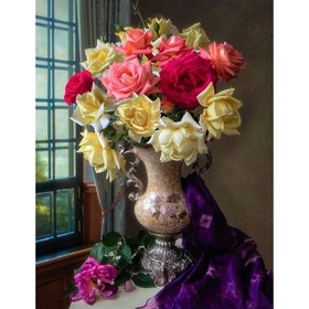 Холст с красками 30 × 40 см, по номерам, 20 цв. «Домашние розы в красивой вазе»