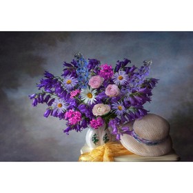 Холст с красками 30 × 40 см, по номерам, 20 цв. «Полевые цветы в вазочке на столике»