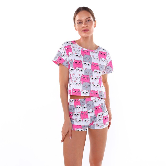 Комплект женский домашний (футболка/шорты), цвет розовый, размер 44 (S)