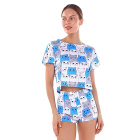 Комплект женский домашний (футболка/шорты), цвет голубой, размер 46 (M)