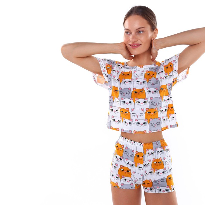 Комплект женский домашний (футболка/шорты), цвет рыжий, размер 44 (S)