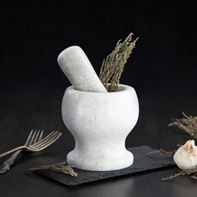 УЦЕНКА Ступка с толкушкой «Мрамор», из натурального камня, белая 9815170