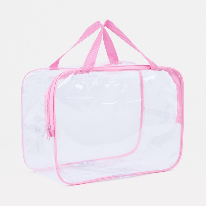 Косметичка на молнии, с ручками, цвет прозрачный/розовый - Фото 1