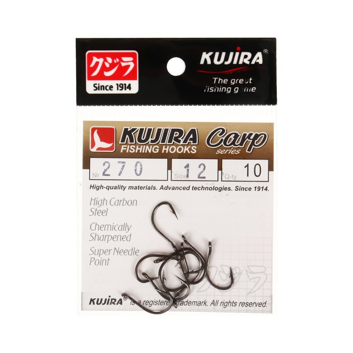 

Крючки карповые Kujira Carp 270, цвет BN, № 12, 10 шт.