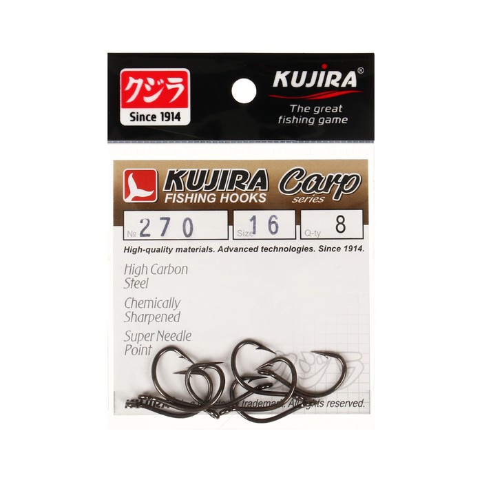 

Крючки карповые Kujira Carp 270, цвет BN, №16, 8 шт.