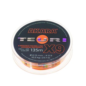 Шнур Akara Teuri X-9, диаметр 0.15 мм, тест 10.5 кг, 135 м, жёлто-оранжевый