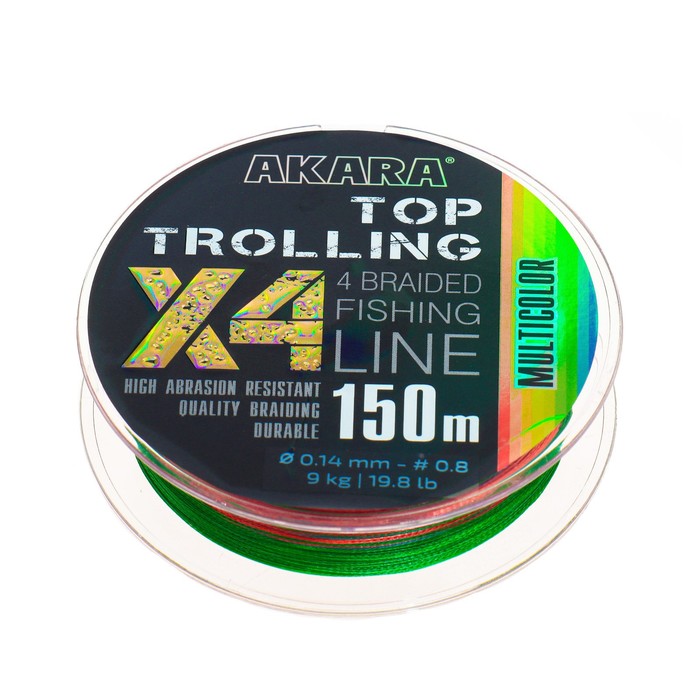 Шнур Akara Top Trolling, диаметр 0.14 мм, тест 9 кг, 150 м, мультиколор