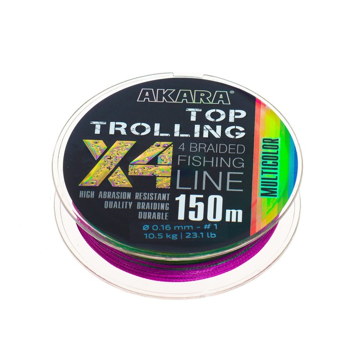 Шнур Akara Top Trolling, диаметр 0.16 мм, тест 10.5 кг, 150 м, мультиколор