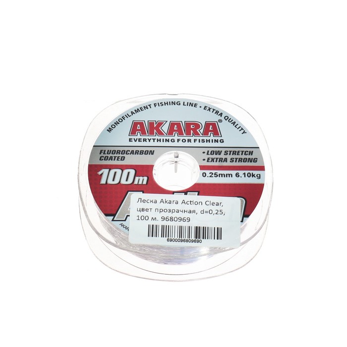 Леска Akara Action Clear, диаметр 0.25 мм, тест 6.1 кг, 100 м, прозрачная