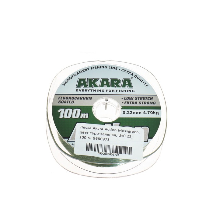 Леска Akara Action Mossgreen, диаметр 0.22 мм, тест 4.7 кг, 100 м, серо-зеленая - Фото 1