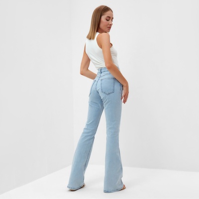 Джинсы женские клёш со стрелкой MINAKU: Jeans Collection, размер 46, голубые