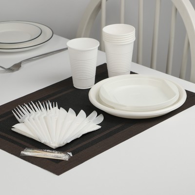 Набор пластиковой одноразовой посуды на 6 персон «Шашлычный №3», тарелки, стаканы, ножи, вилки, салфетки, зубочистки, цвет белый