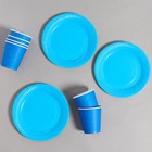 Набор бумажной посуды одноразовый: 6 тарелок, 6 стаканов, цвет голубой - фото 4612543