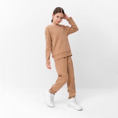 Костюм для девочки (свитшот, брюки) MINAKU, бежевый, рост 164 см