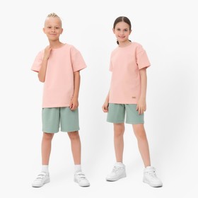 Костюм детский (футболка, шорты) MINAKU цвет бежевый/ олива, рост 140 см