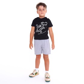 Комплект (футболка/шорты) для мальчика, цвет черный/серый, рост 98-104 см
