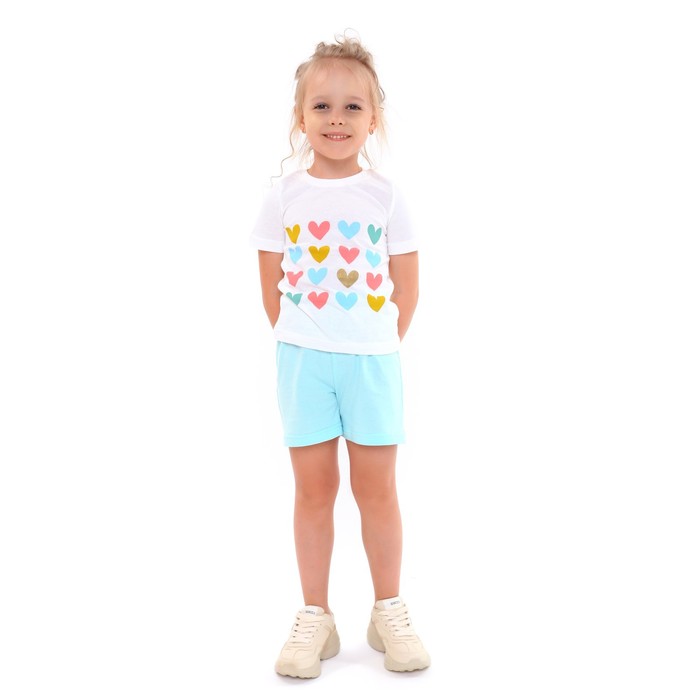 Комплект (футболка/шорты) для девочки, цвет молочный/серо-голубой, рост 98-104 см
