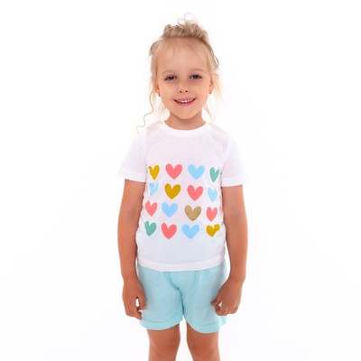 Комплект (футболка/шорты) для девочки, цвет молочный/серо-голубой, рост 104-110 см