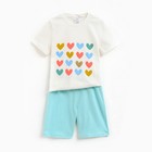 Комплект (футболка/шорты) для девочки, цвет молочный/серо-голубой, рост 104-110 см - Фото 5