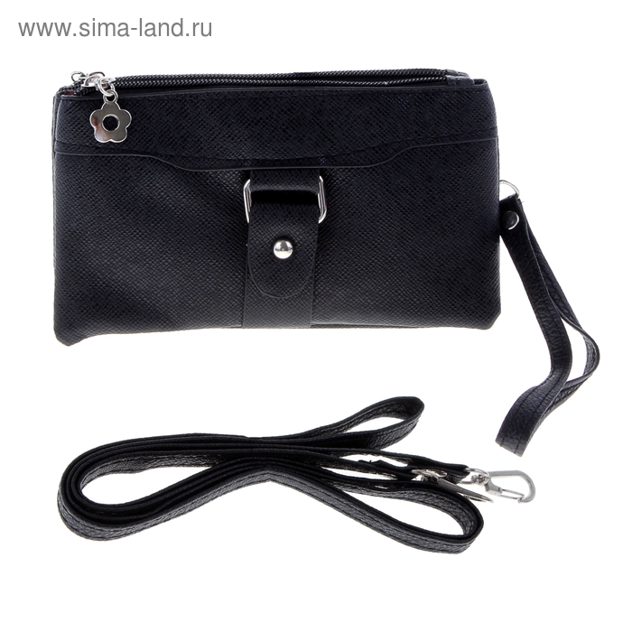 Клатч-кошелек "Корри" 2 отдела на молнии, наружный карман, ручка, длинный ремень, черный - Фото 1