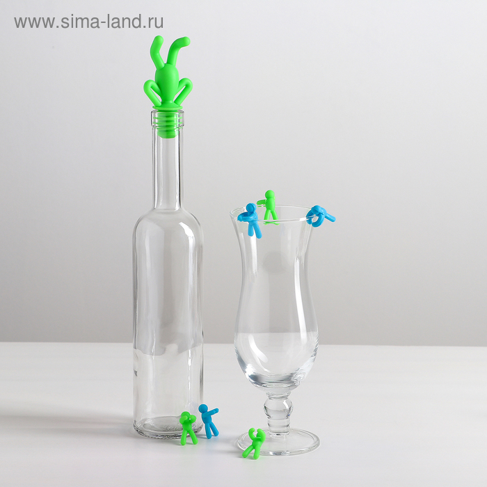 Набор для вина: пробка для бутылки, 6 маркеров для бокалов, цвета МИКС - Фото 1