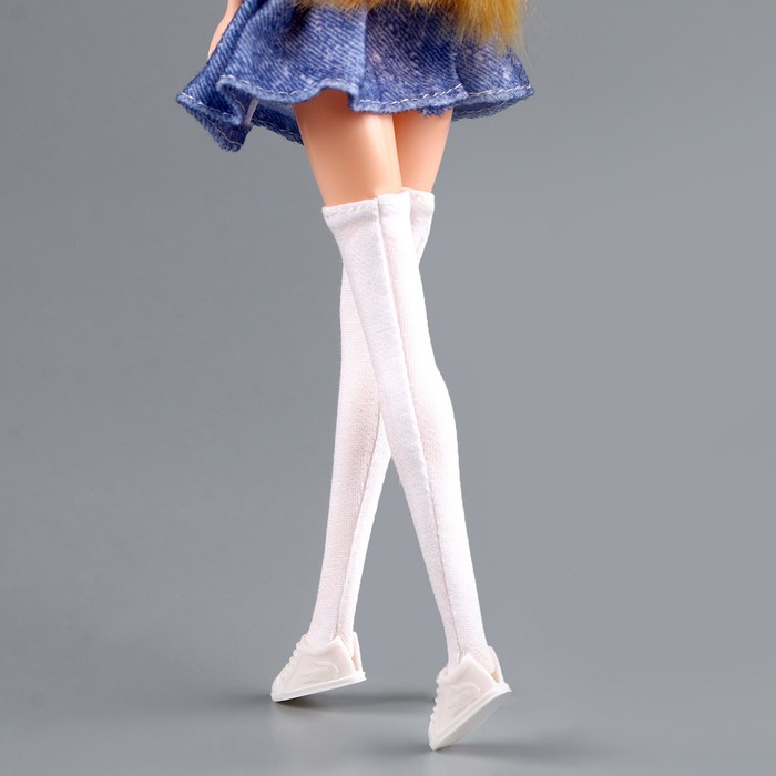 Гольфы выше колена для куклы, цвет белый - фото 1907751993