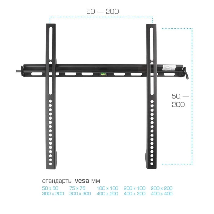 Кронштейн Kromax VEGA-11, для ТВ, фиксированный, 22-65", до 50 кг, 34 мм от стены, черный - фото 51435439