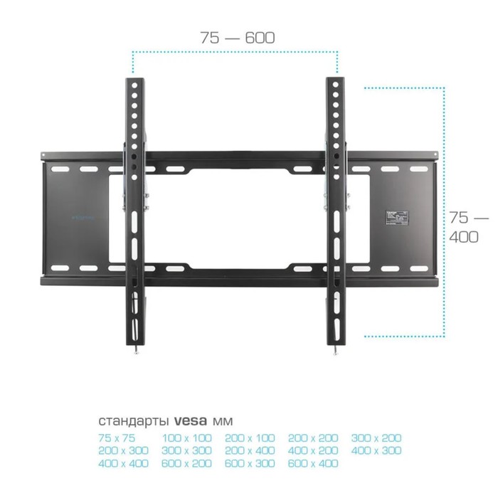 Кронштейн Kromax IDEAL-102, для ТВ, наклонный, 32-90", до 40 кг, 30 мм от стены, черный - фото 51439888